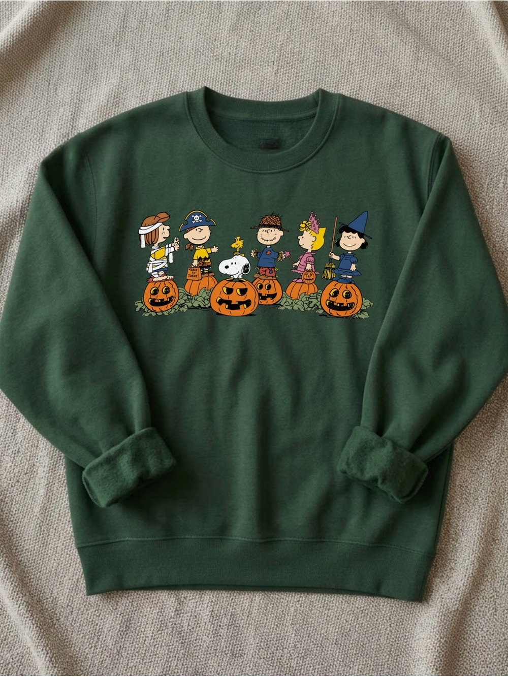 Peanuts Gang Halloween Pumpkins Green Spooky Fall Aesthetic Gildan Sweatshirt